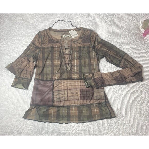 Free People We the Free Back To Business Tee Blouse Top Sheer Ruffle Medium Brow - Picture 5 of 15